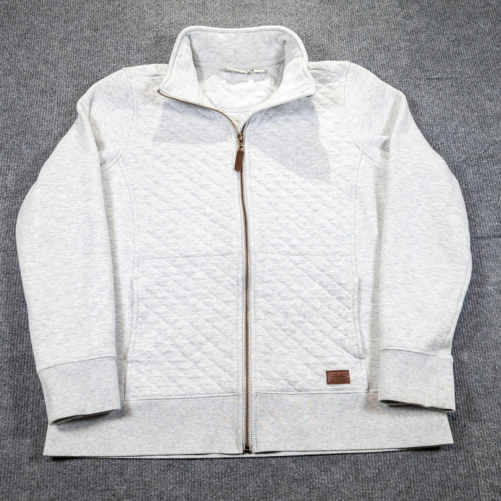 L.L. Bean Quilted Full-Zip Sweatshirt Women M Gray Mock Neck Athleisure Cabin